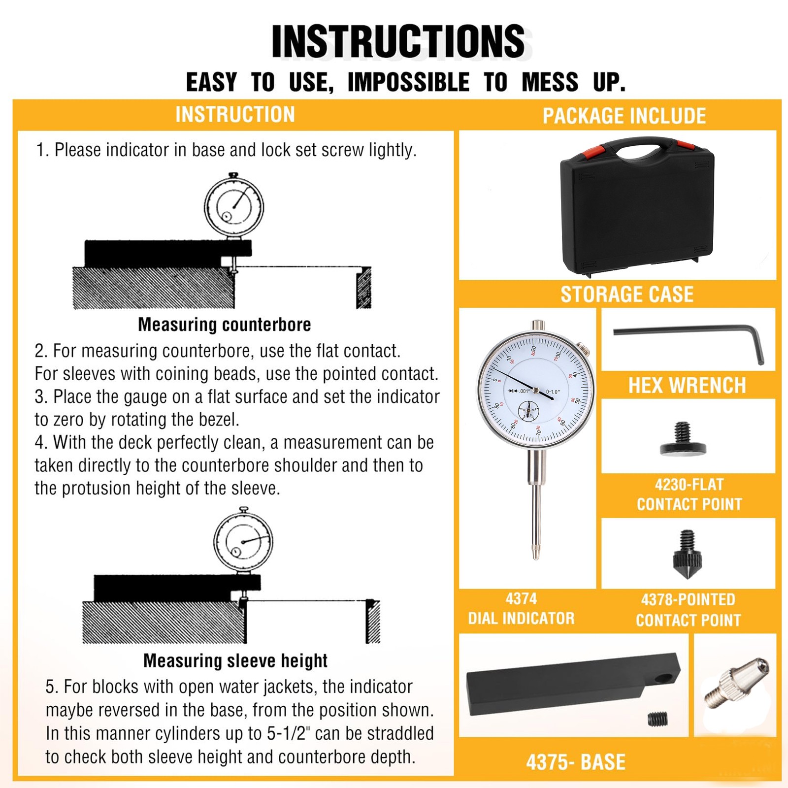 6434 Sleeve Height and Counter Bore Gauge for All Diesel Engines 0-1.00″ Range