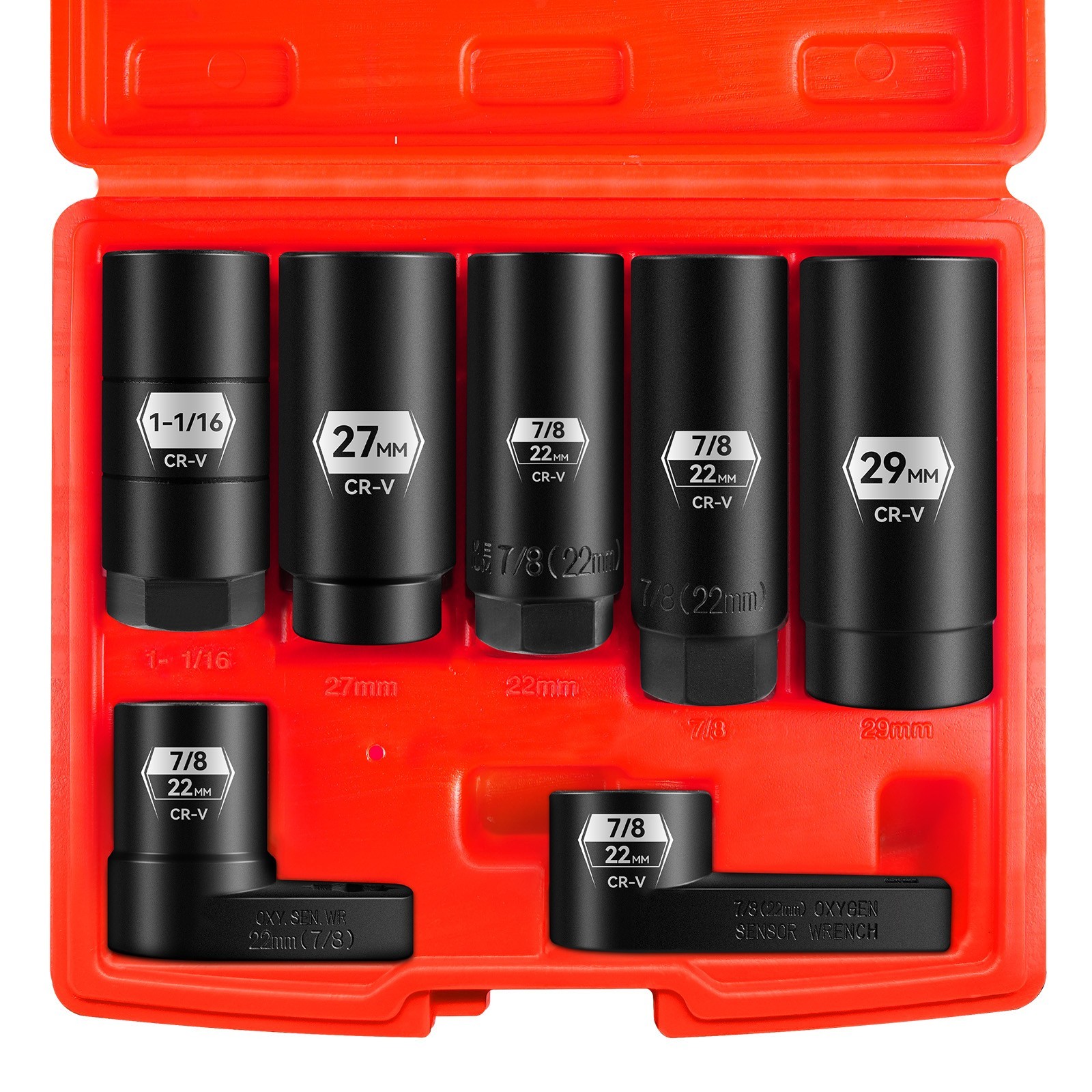 7PCS Oxygen Sensor Socket, 3/8″ & 1/2″ Drive 7/8″ (22mm), 27mm, 29mm Socket Set