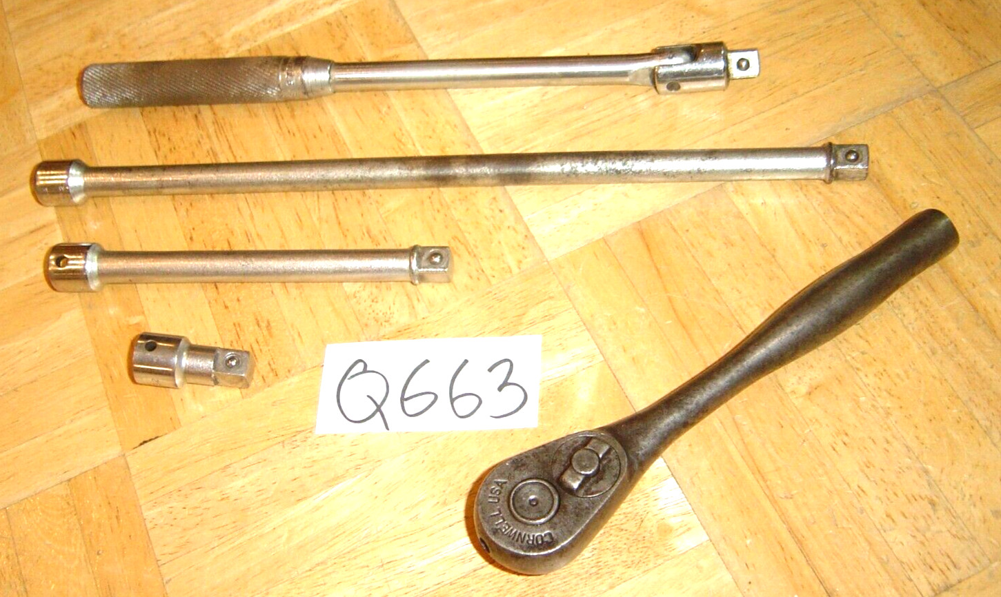 CORNWELL TOOLS 5 PIECE 3/8 DRIVE RATCHET + 3 EXTENSIONS & A 9 INCH BREAKER BAR