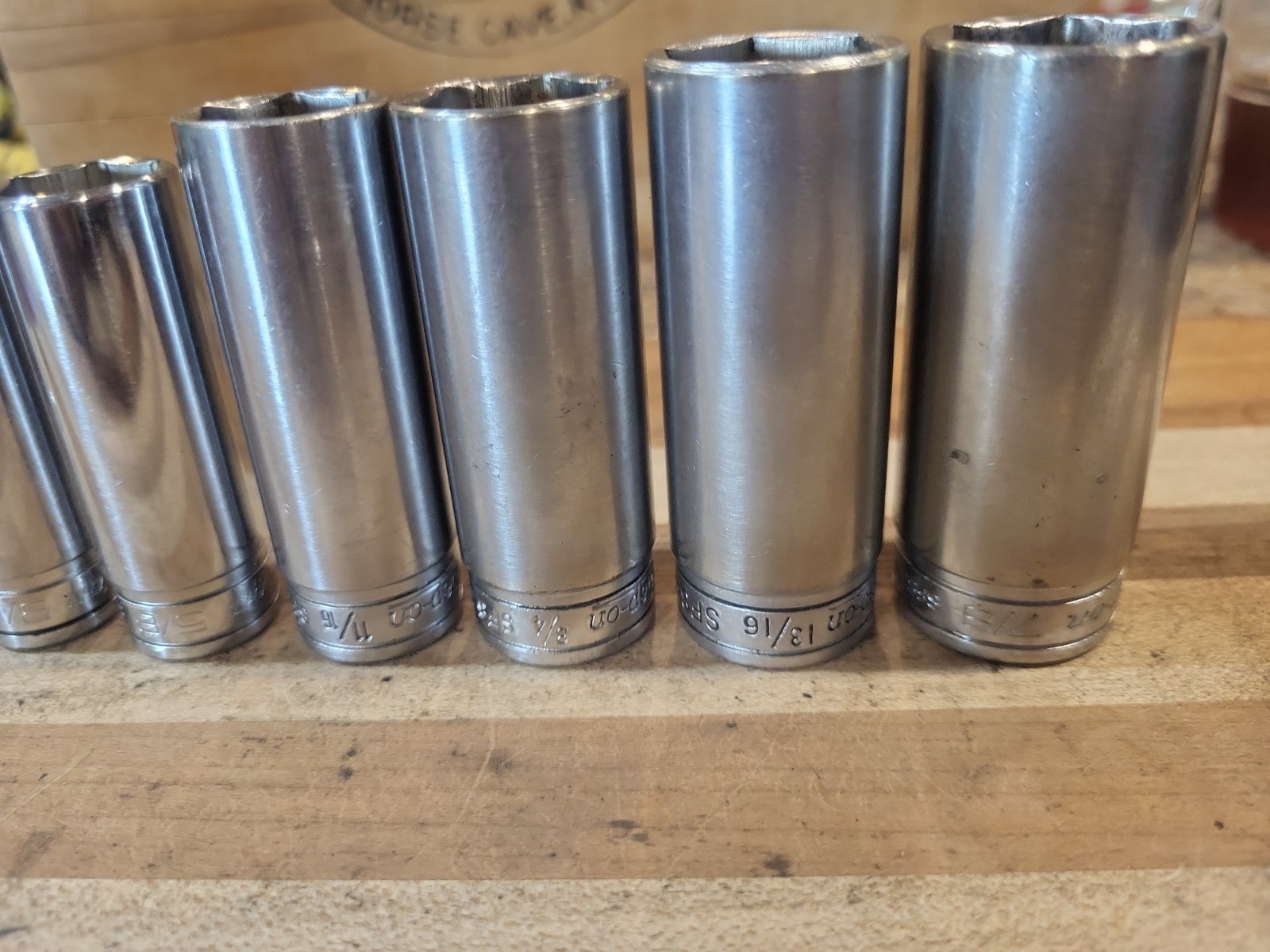 Snap-On 9 Pc. 3/8″ Dr. 6 Pt. SAE Deep Socket Set 209SFS 3/8″-7/8″ GUC 🔥 🇺🇸
