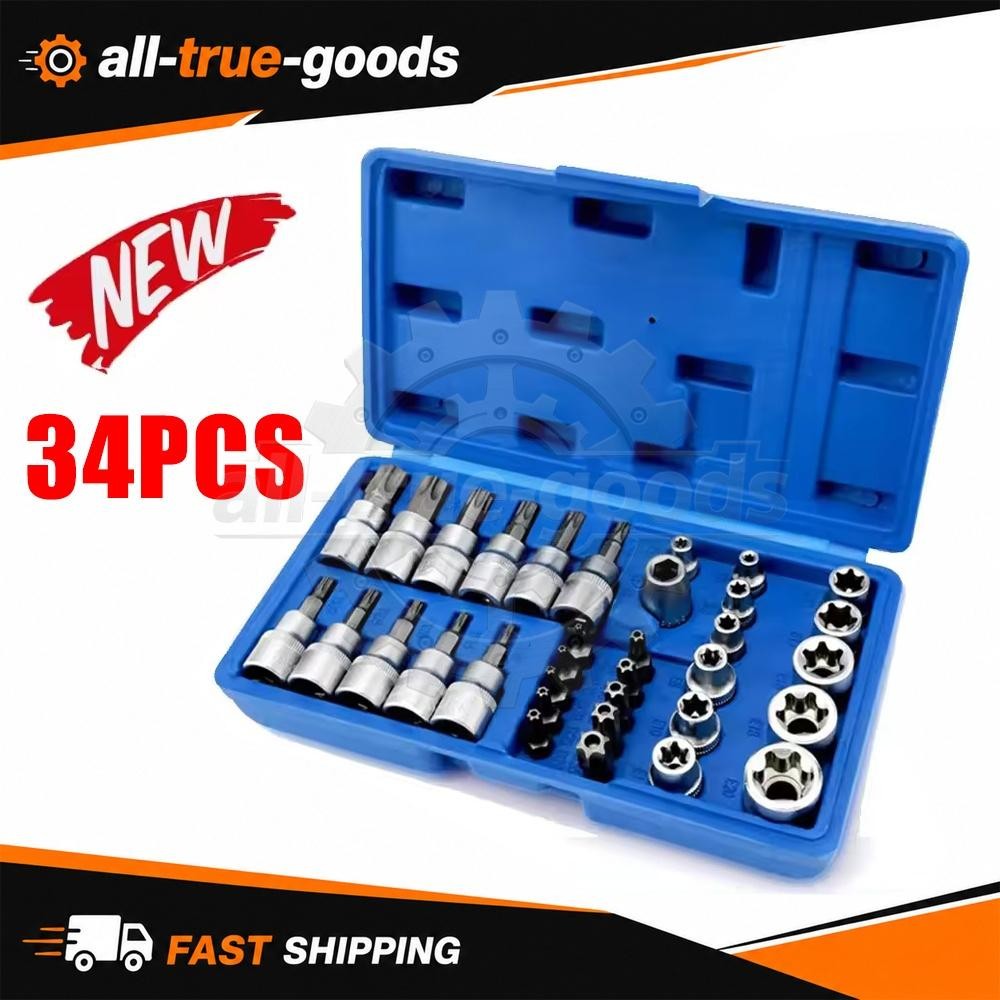 34Pcs Drive Male Female Torx Star Bit Socket E-socket Set Handheld Tool Case US