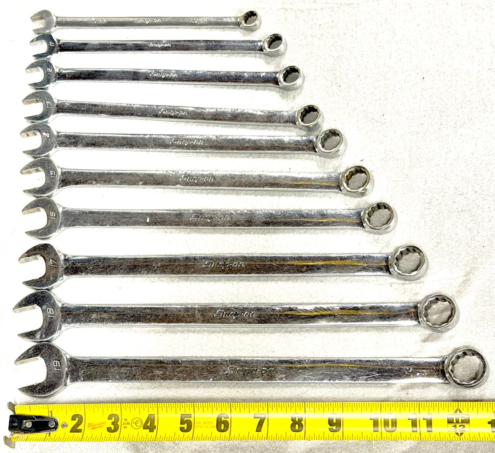 Snap On OEXLM Metric Long Combination Wrench Set 10mm-19mm Flank Drive Hand Tool