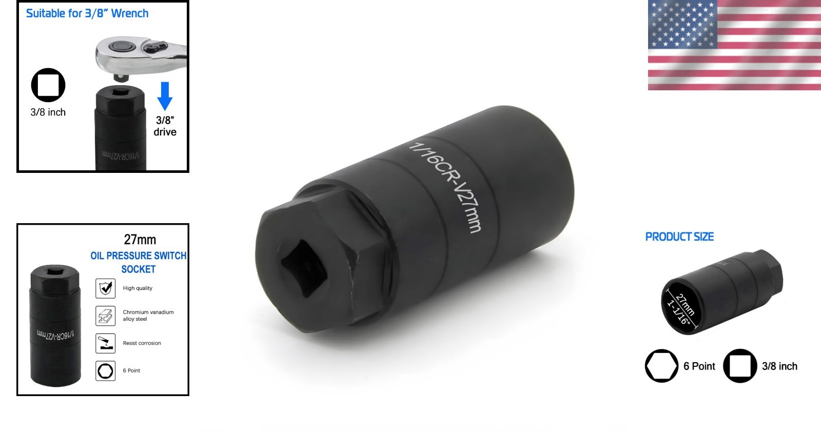 User-Friendly Oil Pressure Switch Socket – 1 1/16» x 2-5/8» Durable Design