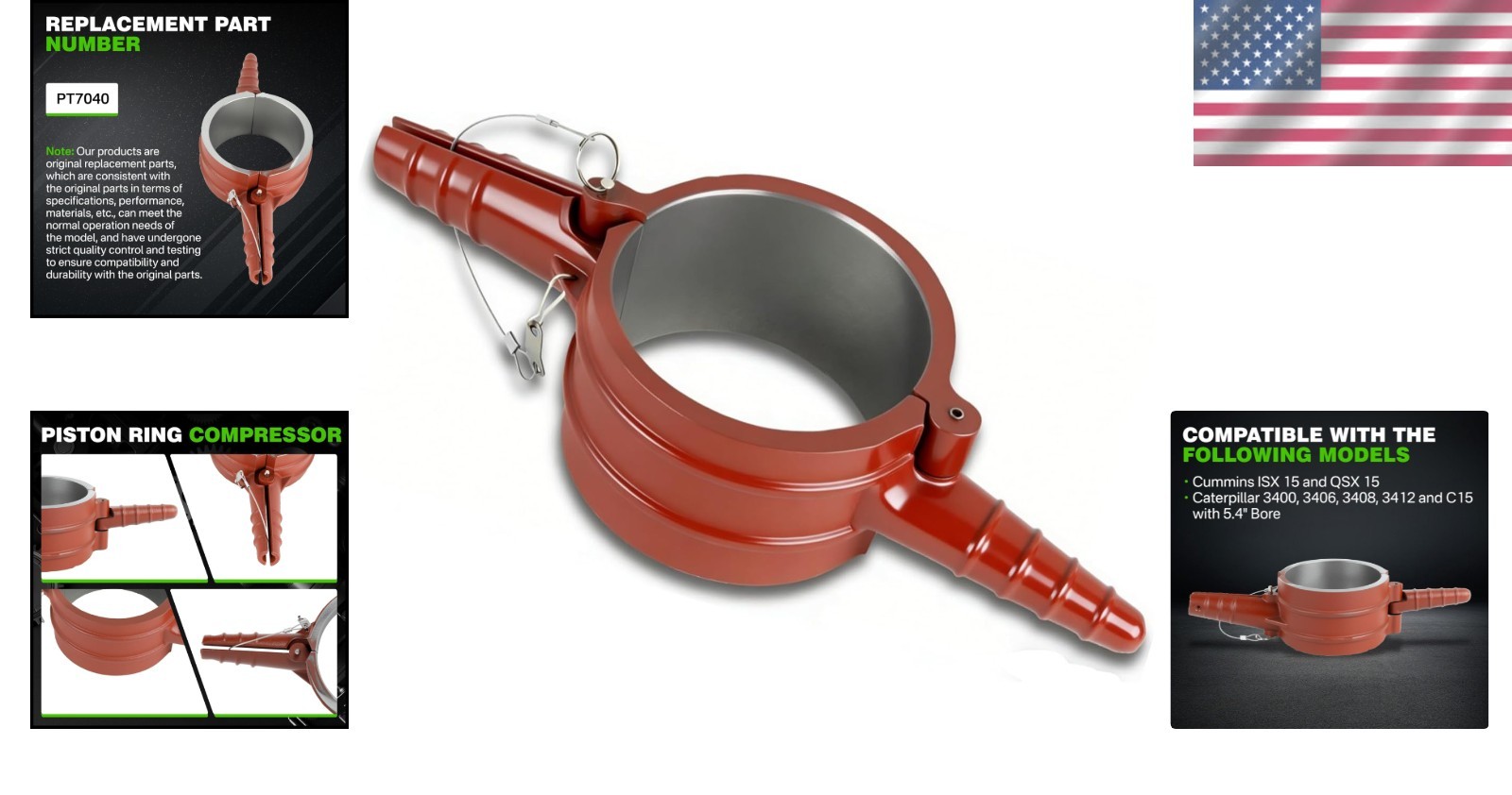 High-Performance 7040 Piston Ring Compressor for Cummins & Caterpillar Engines