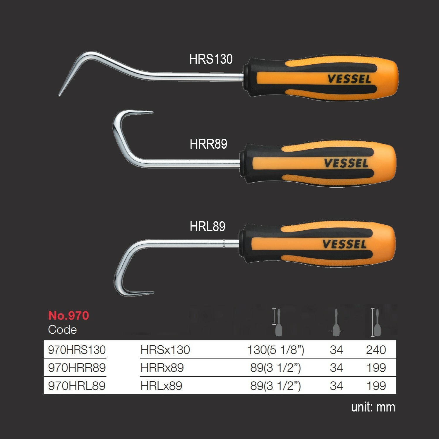 Vessel Automotive Hook Hose Remover 3pc Set Comfort Non-Slip Grip JAPAN 970HR3PB