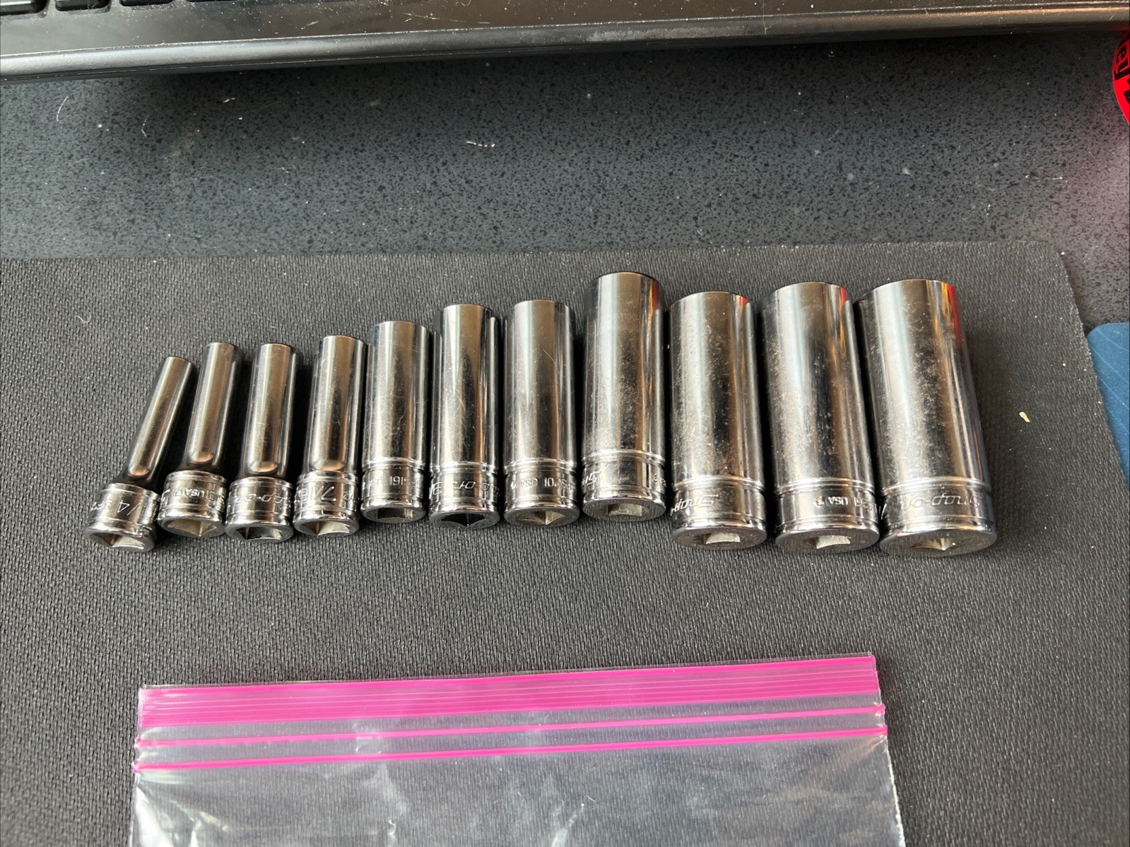 Snap on Tools NEW 11pc 3/8″ Drive SAE 6 Point Deep Socket Set 211SFSY ❤️🔥