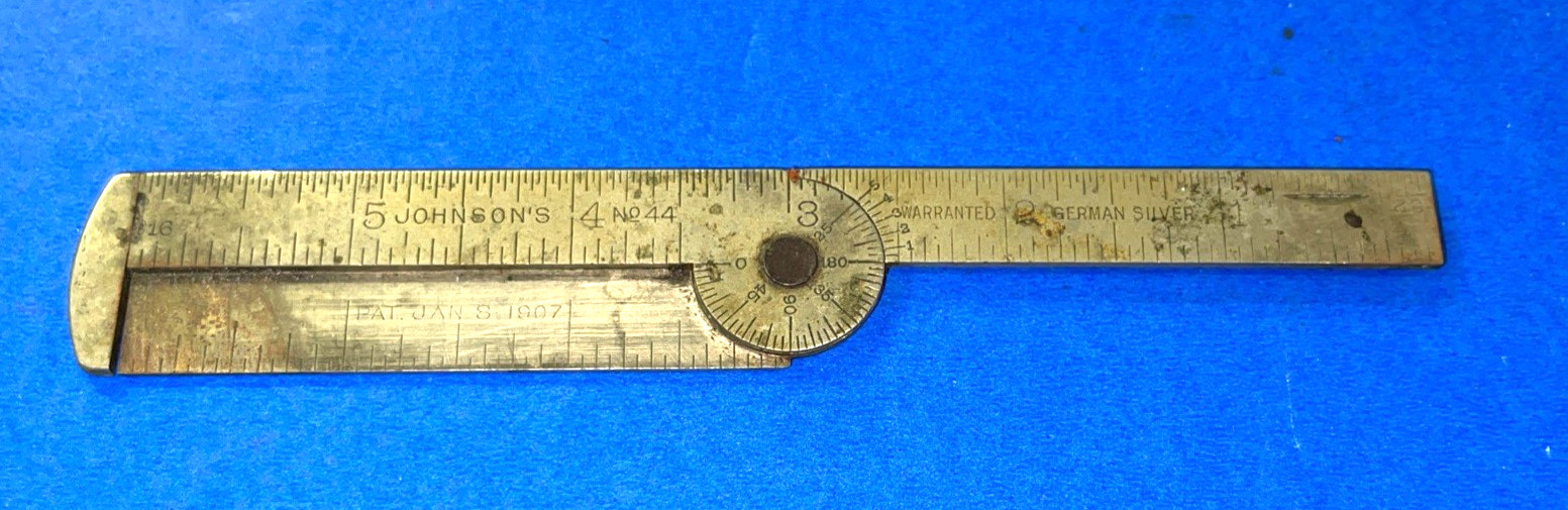 RARE JOHNSONS TOOLS 3-3/4 LONG No. 44 GERMAN SILVER CALIPER RULE 1-8-1907