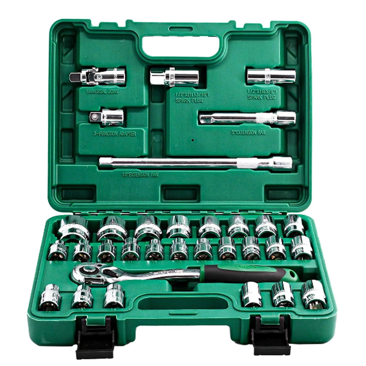 Metric 32Pcs 1/2″ Drive Socket Set 8-32mm Sockets 6/12 Point Ratchet Wrench Kit