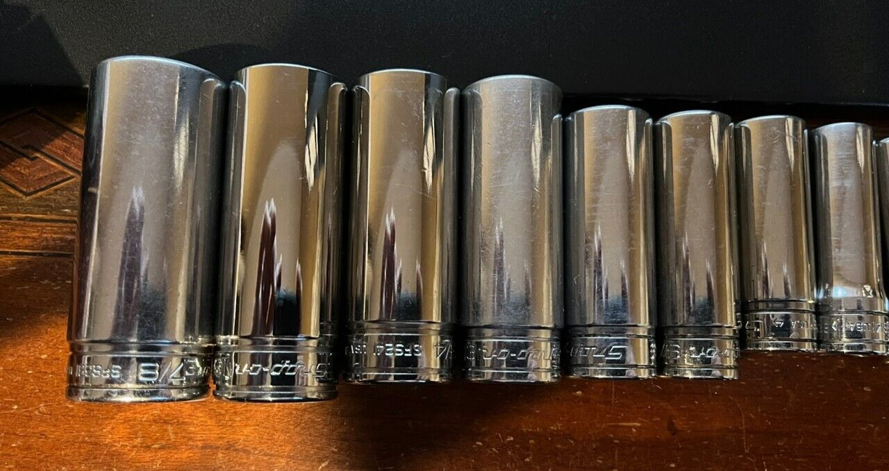 Snap-on 11Pc SAE 3/8″ Drive Deep Socket Set 1/4″ 7/8″ 6Pt 211SFSY w/ MetalTray
