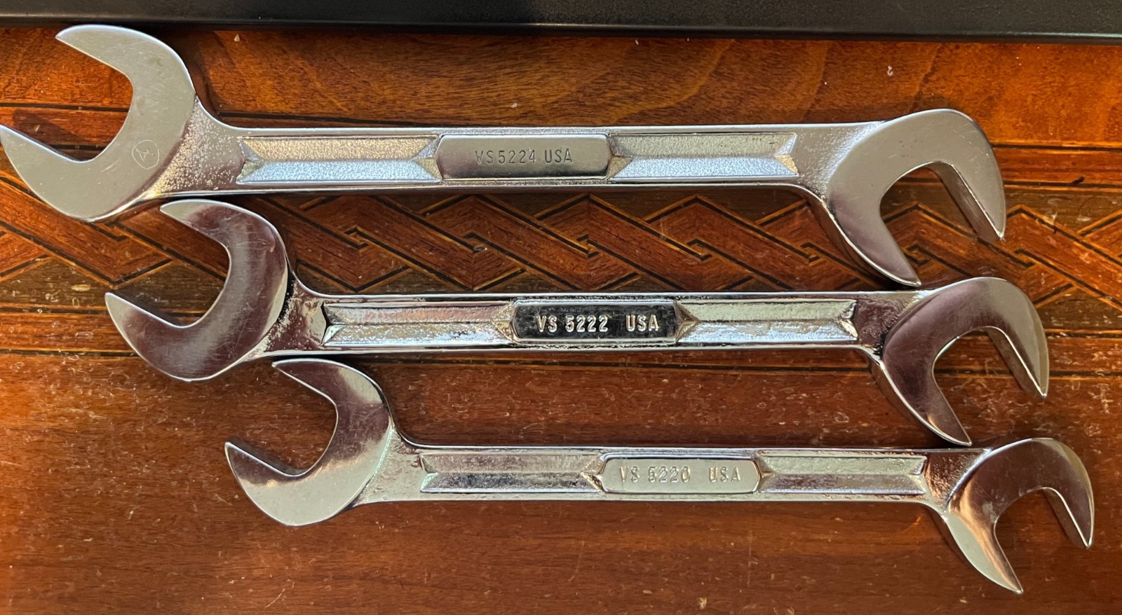 Vintage Snap-on 7pc SAE Angle Open End Wrench Set VS807 I Beam Style USA