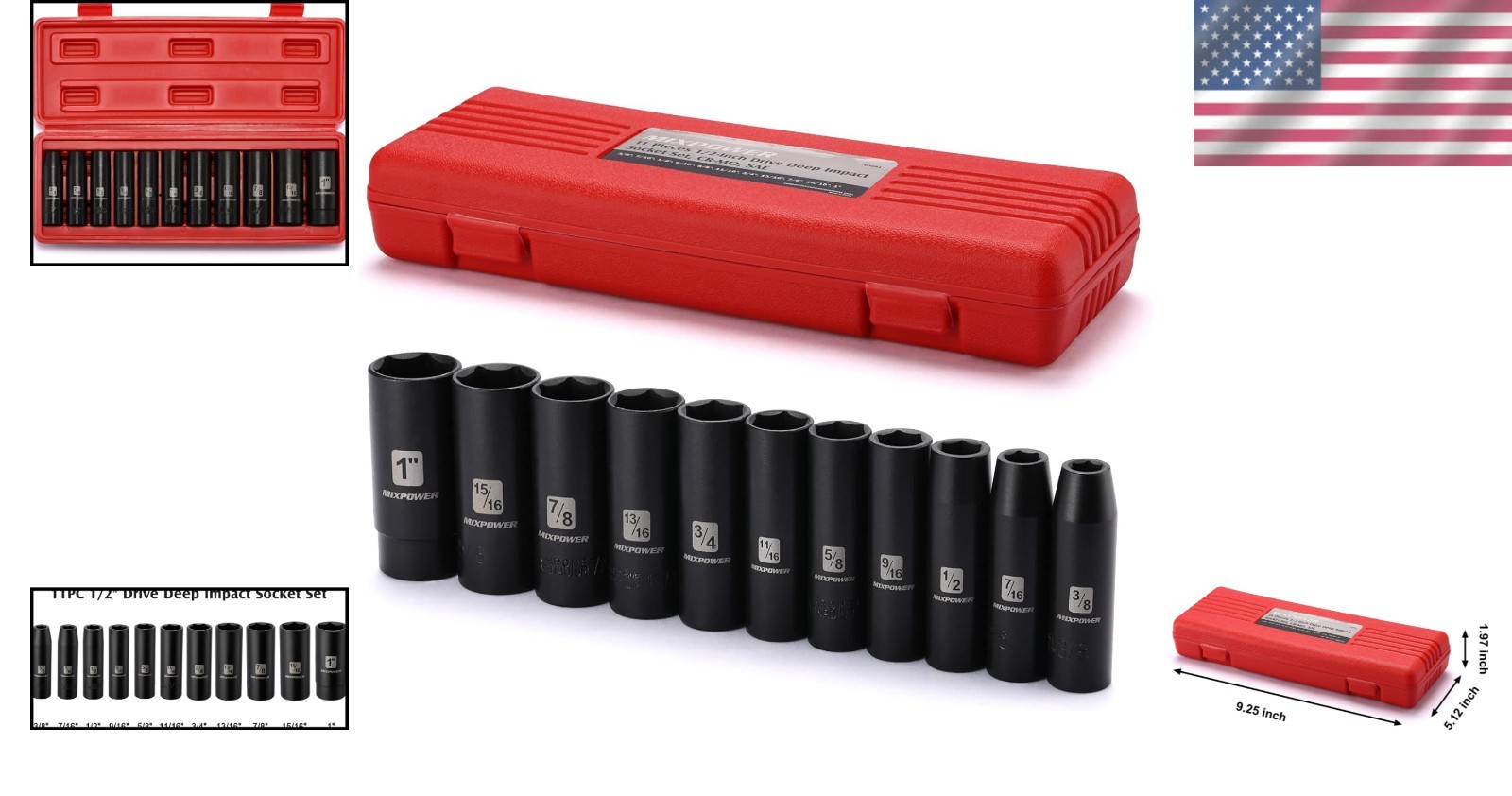11-Piece Deep Impact Socket Set – 1/2-Inch Drive, Laser-Etched Sockets