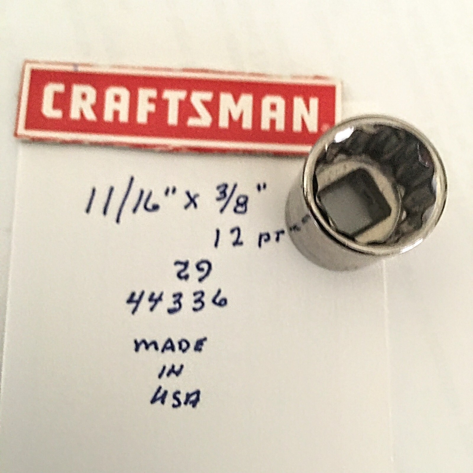 Craftsman 11/16″ x 3/8″ Dr Shallow Socket 12 Pt G2 44336 Made in USA