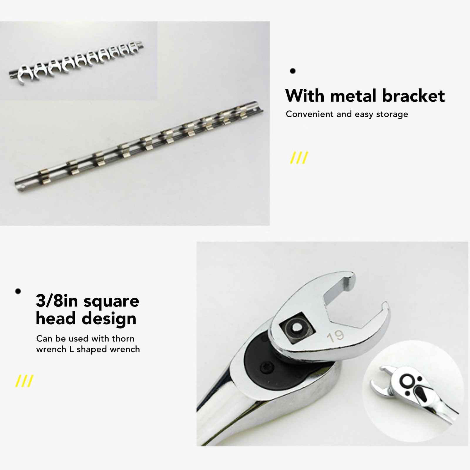 Car 10pcs Crows Foot Wrench Set 10mm To 22mm Sizes Metric Nut Wrench For 3/8in