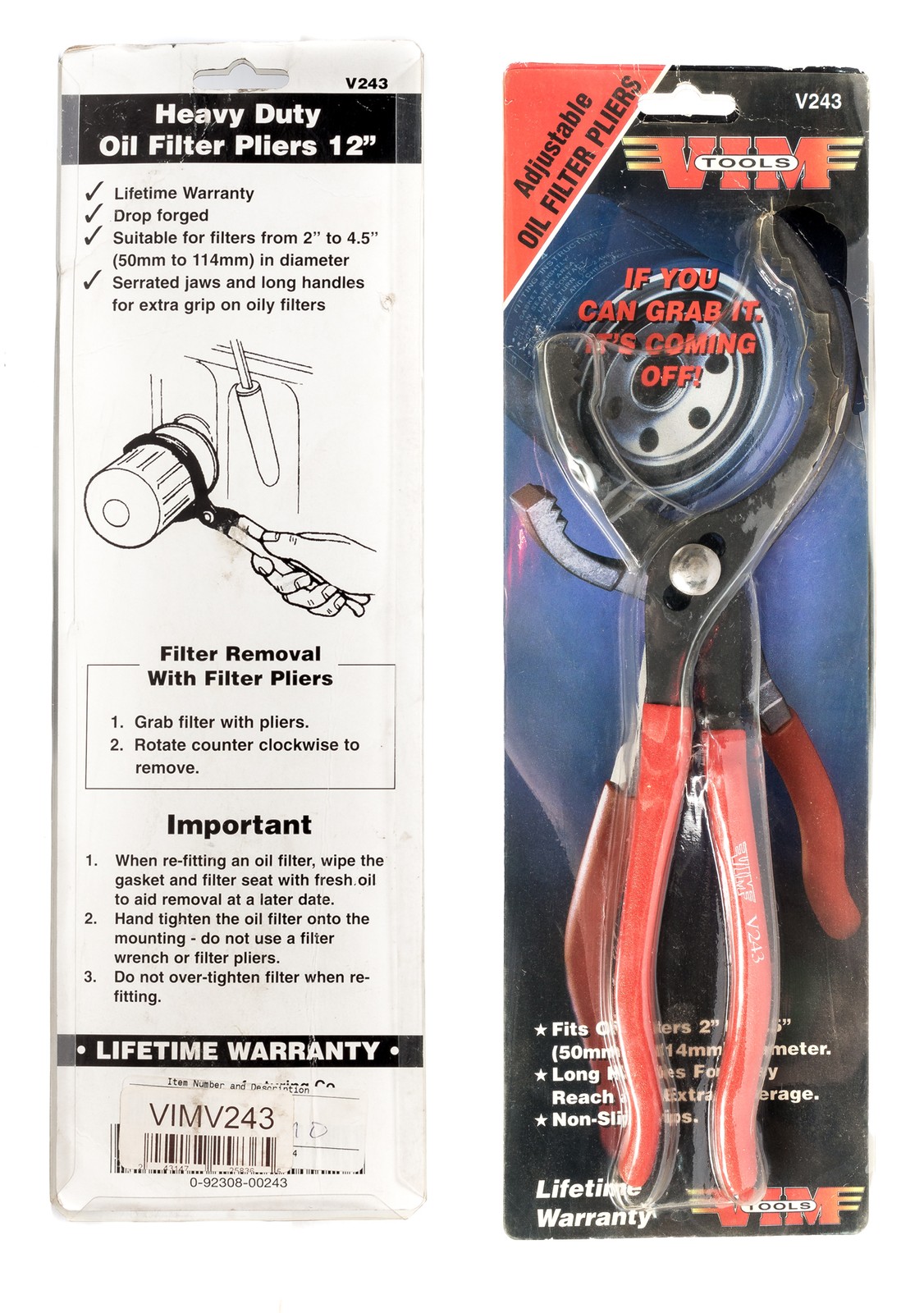 Vim Tools 12″ Heavy Duty Adjustable Oil Filter Pliers 2″-4.5″ Jaws Model VIMV243