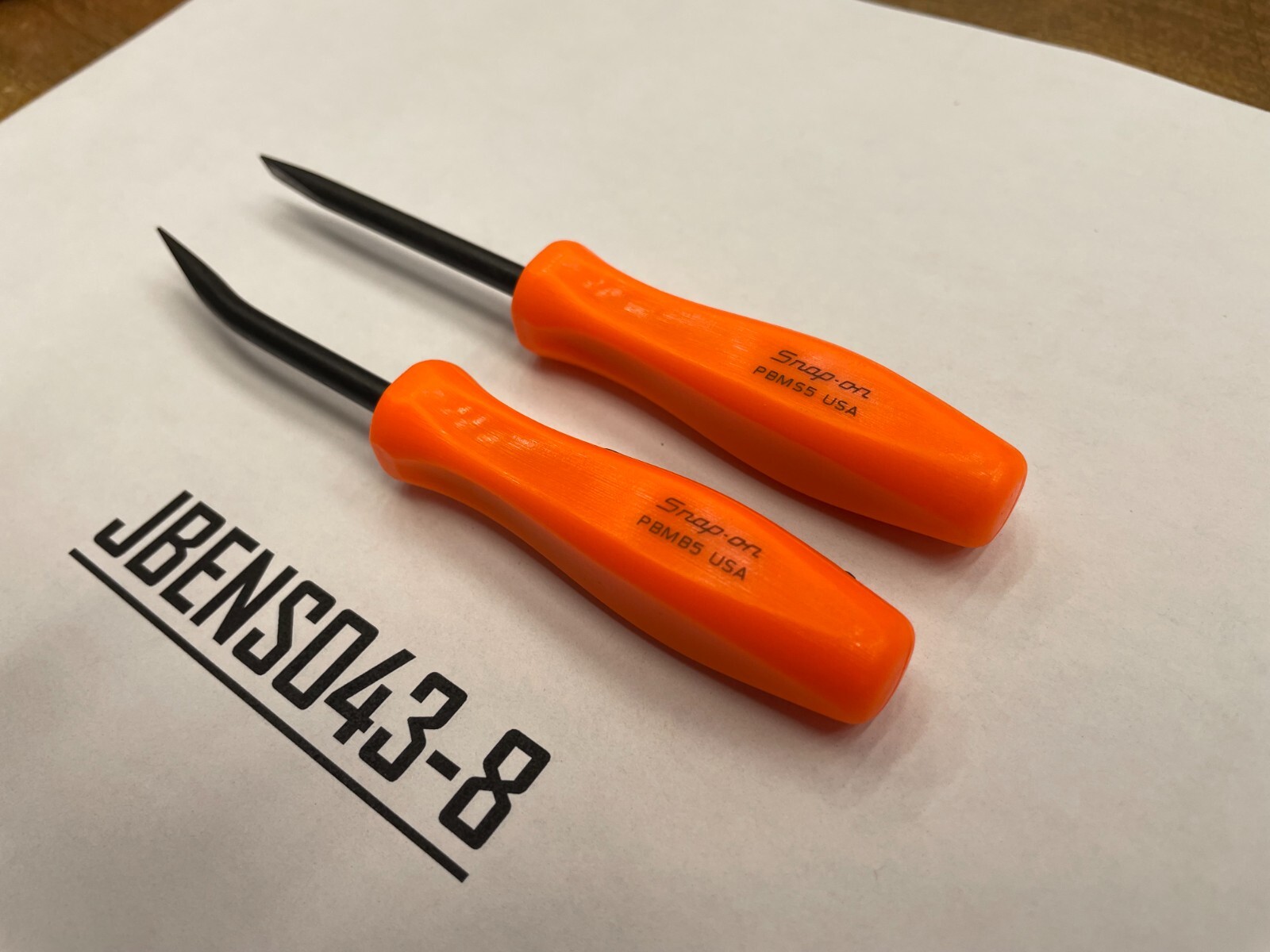 Snap-on Tools NEW 2pc ORANGE 5″ Length Straight & Bent Mini Pocket Prybar Set