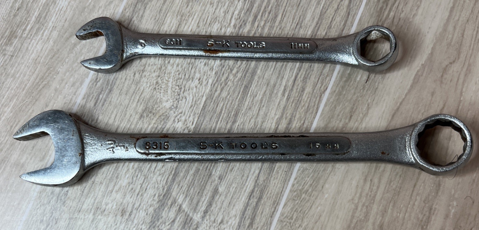 S-K Metric 8315 15MM & 8311 11MM Combination Wrenches – Forced Alloy – USA
