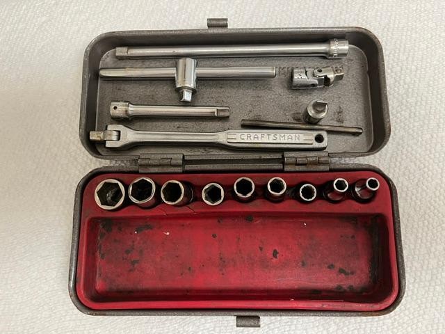 Vintage Craftsman 1/4” SAE =V= Socket set with Accessories and METAL CASE
