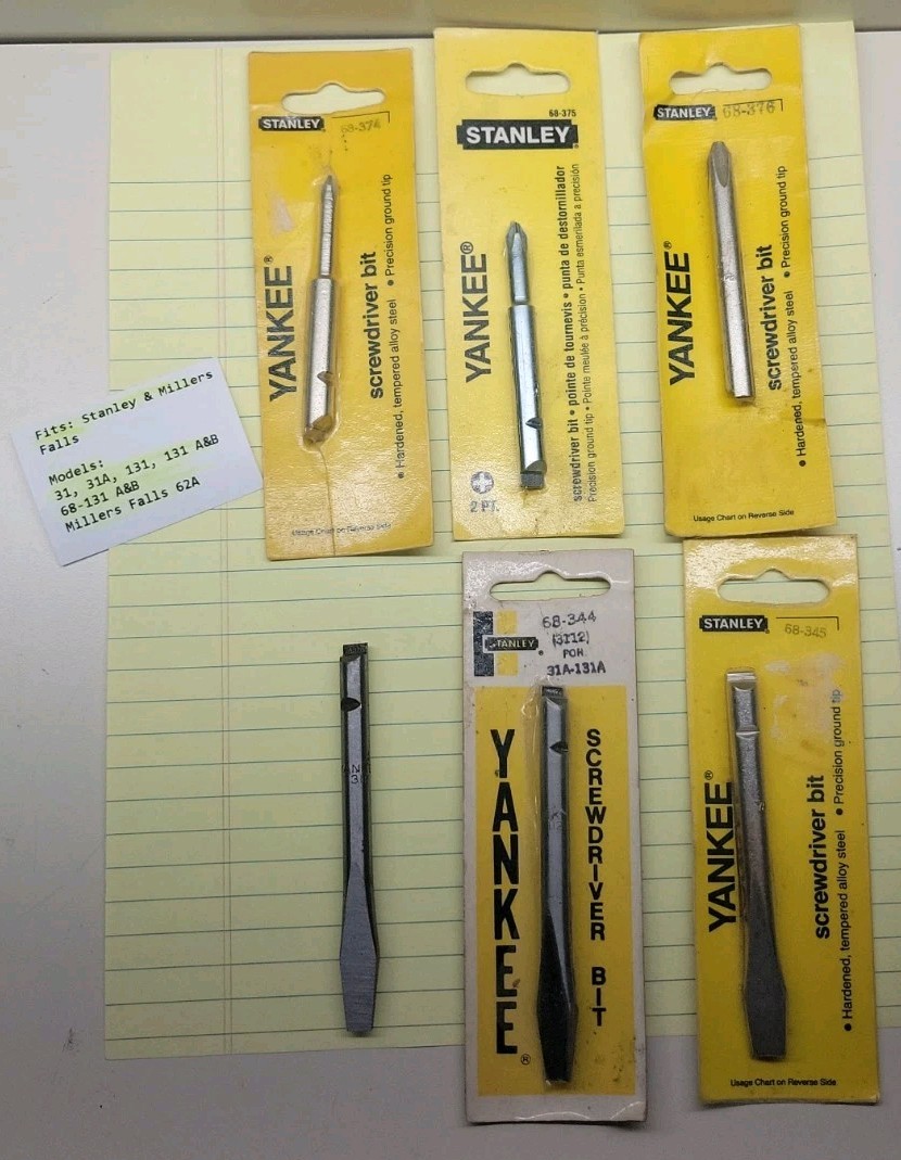 Stanley Yankee Screwdriver Bits #1 #2 #3 Phillips Flat 1 2 & 3 31 131 68-131 62A