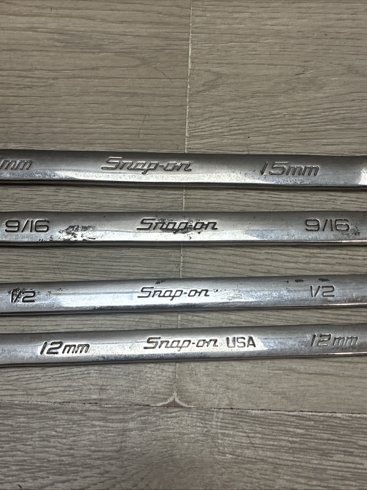 (4) Snap-On Wrenches DEXM150B, DEX18B, DEXL16B, SOEXM12 15mm,9/16,1/2,12mm