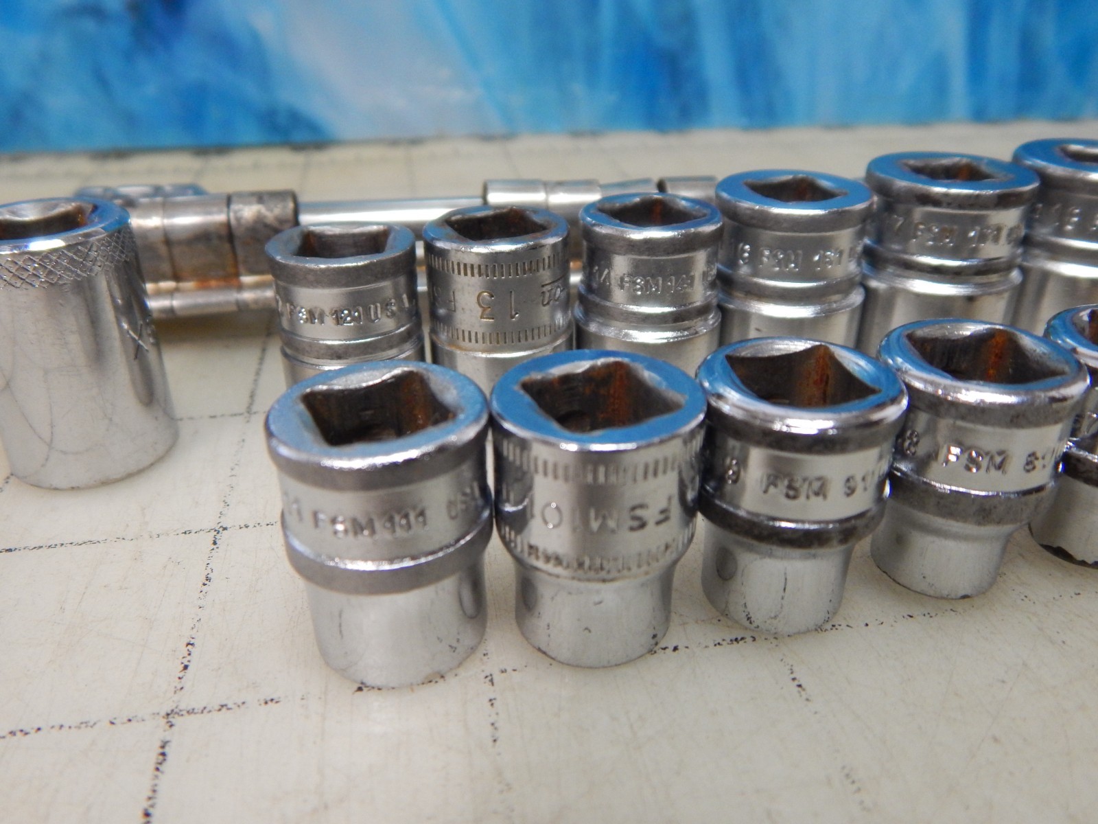 Snapon socket set 3/8″ dr. FSM series, Metric 6 point W/ A269 Rail, 6-14, 16-18