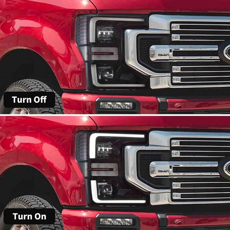 A Pair Black Full LED Headlights Fit Halogen 2020-2022 Ford F250 F350 Super Duty