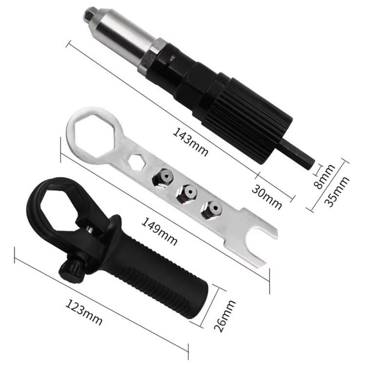 Cordless Electric Rivet Nut Tool Adapter, Steel, 450g, 2.4-4.8mm Rivet Sizes