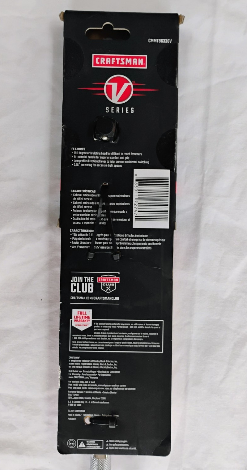 CRAFTSMAN V-Series Flexible Head Long Ratchet 1/2″ Drive CMMT86336V Comf Handle