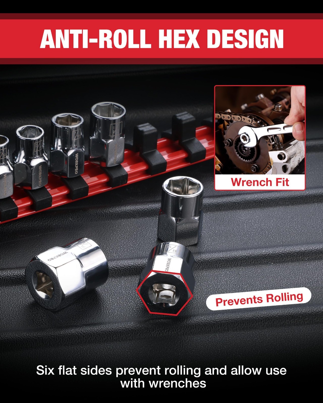 10-Piece 3/8″ Drive Socket Set – SAE CR-V, 6-Point Standard & Shallow Sockets, O