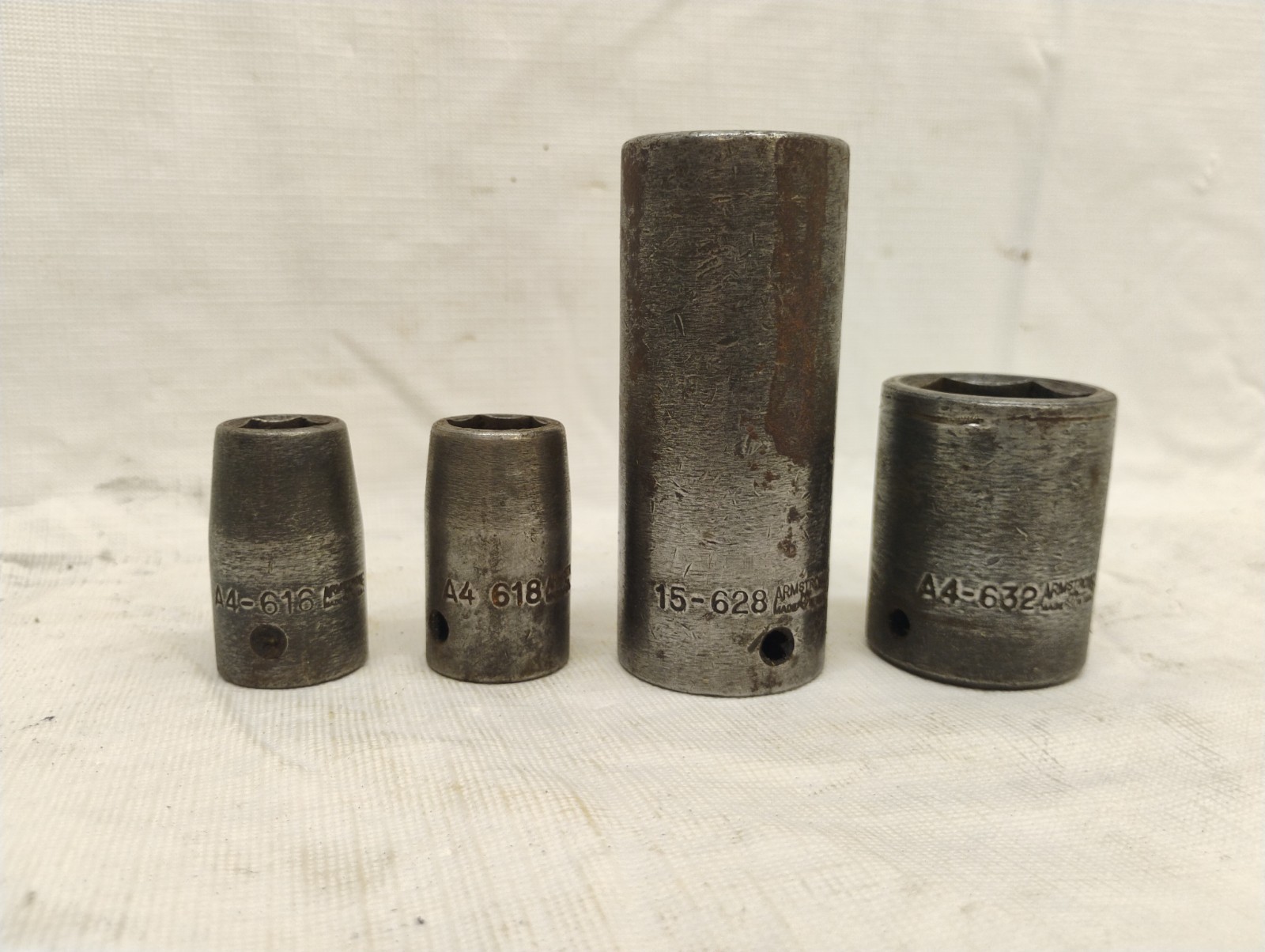 Armstrong Socket Lot 4 Pieces A4 15 Series 1/2 9/16 7/8 1″ Garage Shop Collector