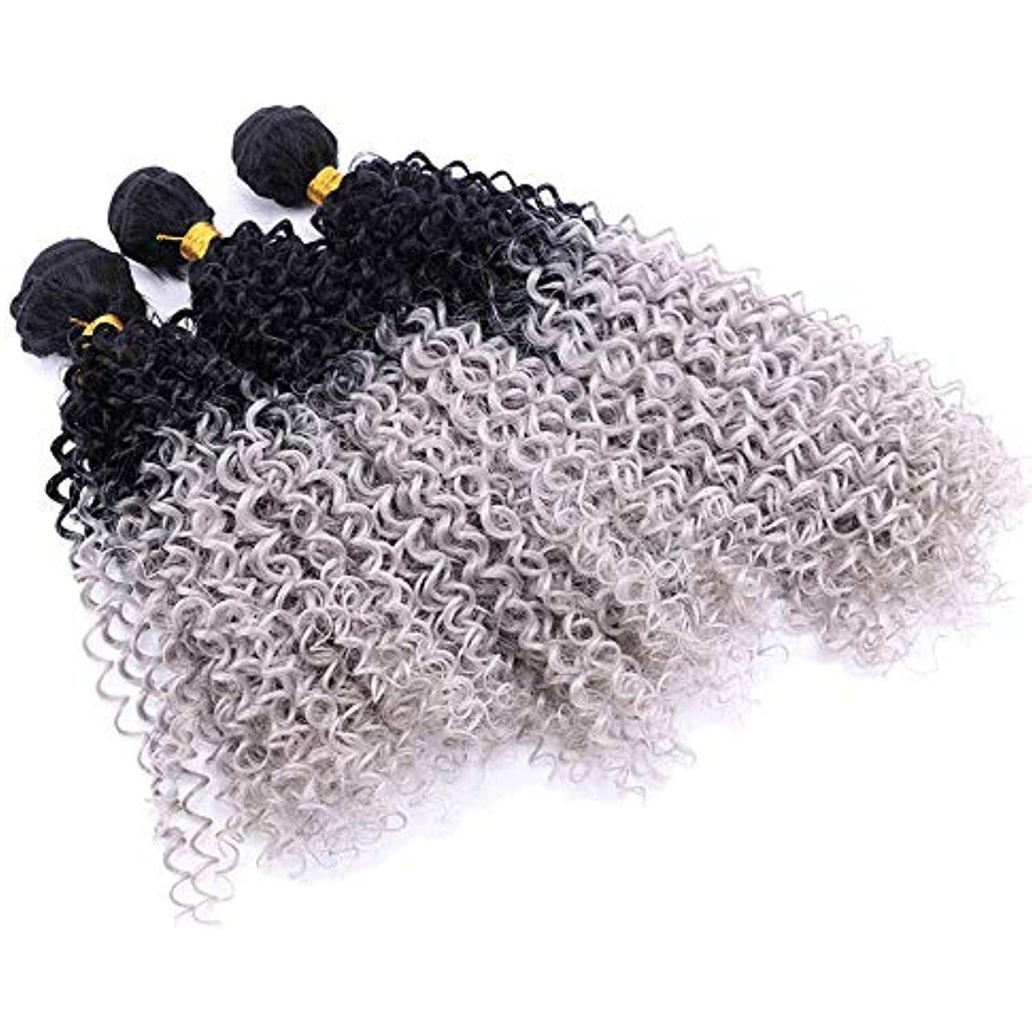 Yanhuishanghang Wigs For Women Silver Grey Wig 3 Bundles Synthesic Hair Curly