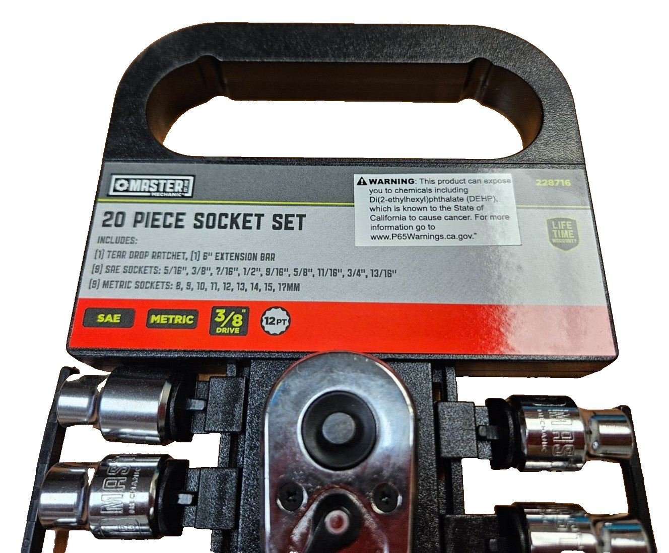 228716 Master Mechanic 20 pc 3/8 Dr. Socket Set Metric & SAE 8-17MM 5/16″-13/6″