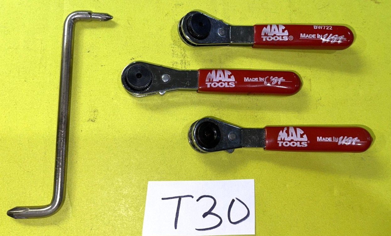 MAC TOOLS 3 PIECE 1/4 HEX BIT THUMB WHEEL RATCHETING WRENCH & OFFSET SCREWDRIVER