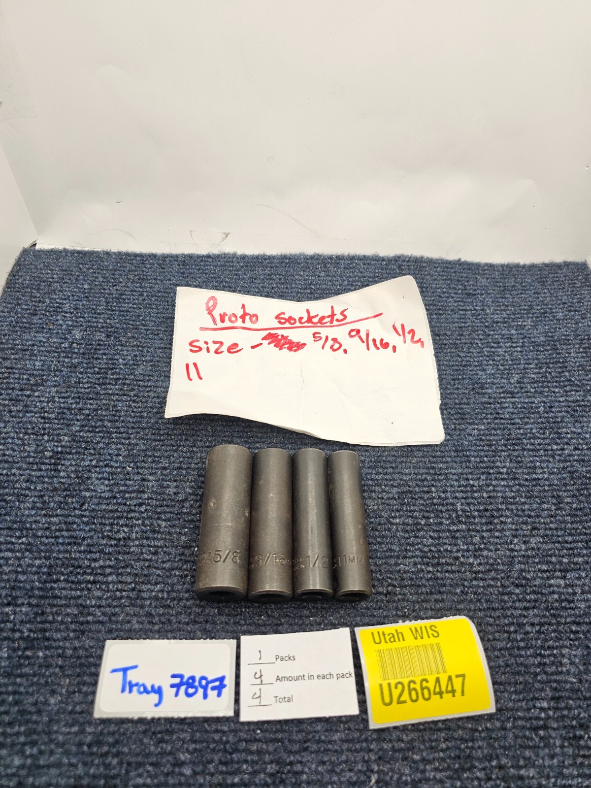 (QTY 4) Proto 3/8″ Drive Deep Impact Sockets 5/8, 9/16, 11mm, 1/2″