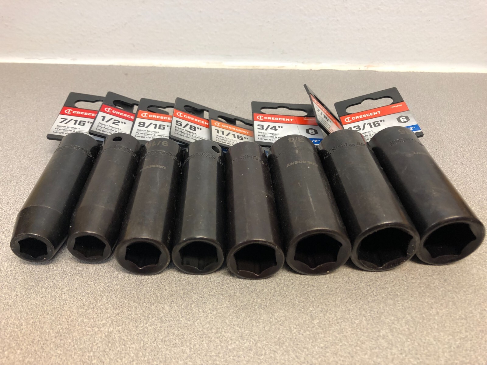 Crescent 1/2 in. drive SAE 6 Point Deep Impact Socket Bundle of 8 pcs