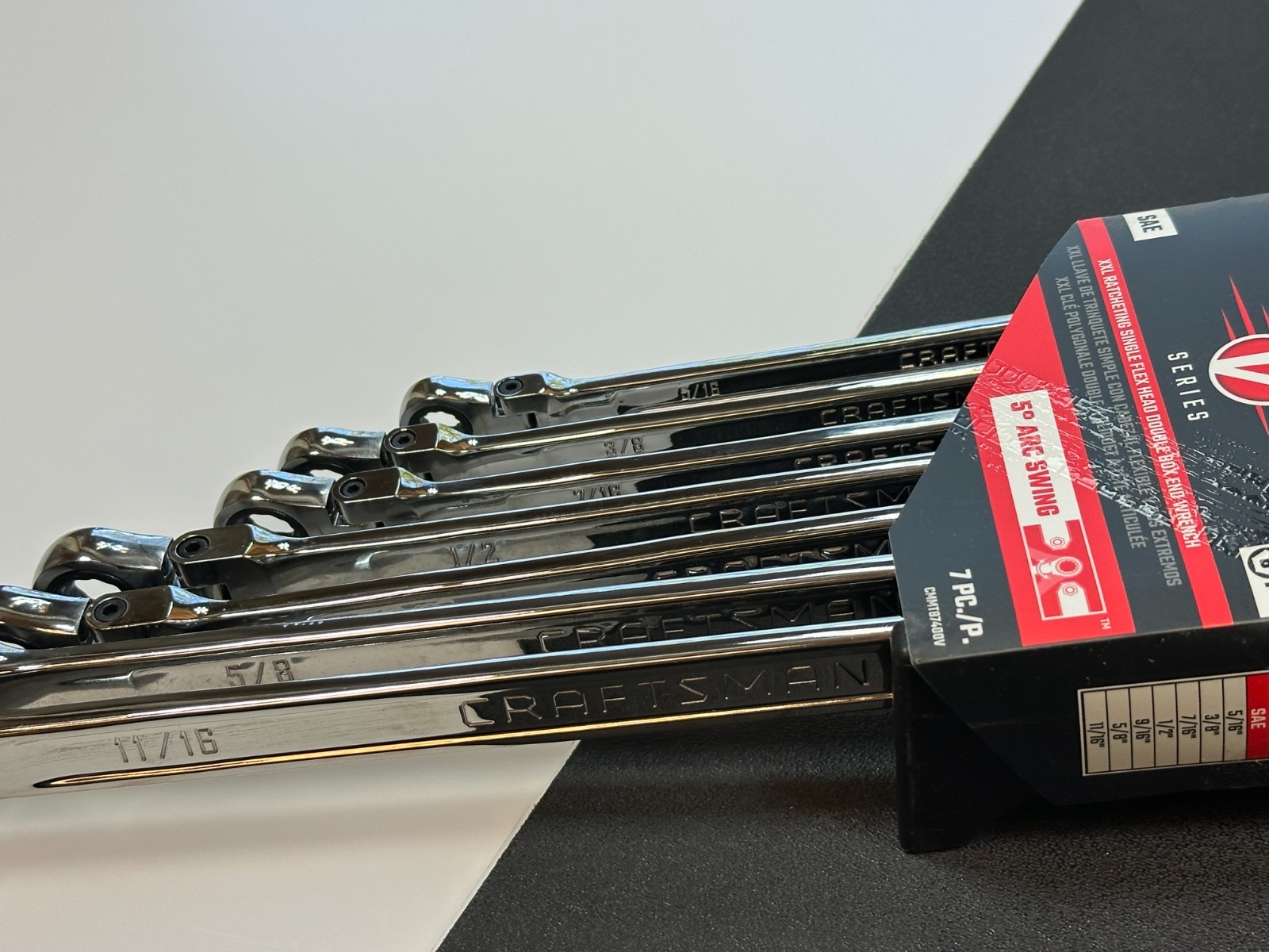 CRAFTSMAN V-Series 7pc SAE 5/16-11/16 Ratcheting Flex Head XL Box End Wrench Set