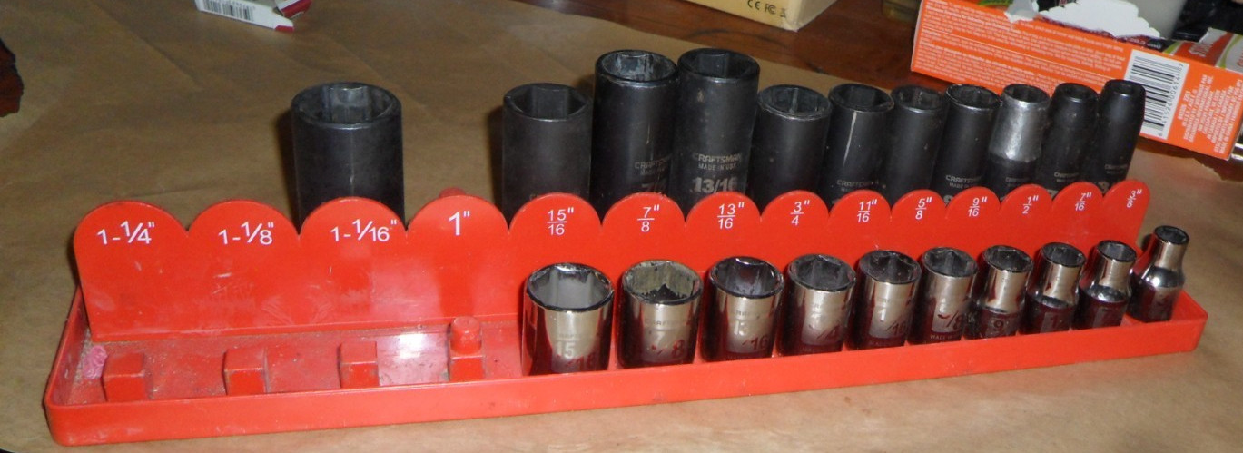 Lot of 21 Craftsman SAE 1/2 inch Drive Shallow & Deep Impact Sockets W/ Tray