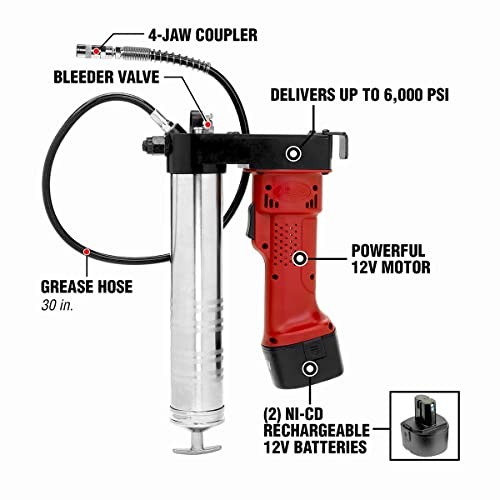 Workforce L1380 MEGA POWER 12V Battery Operated Grease Gun, 30 in. 12V Batteries