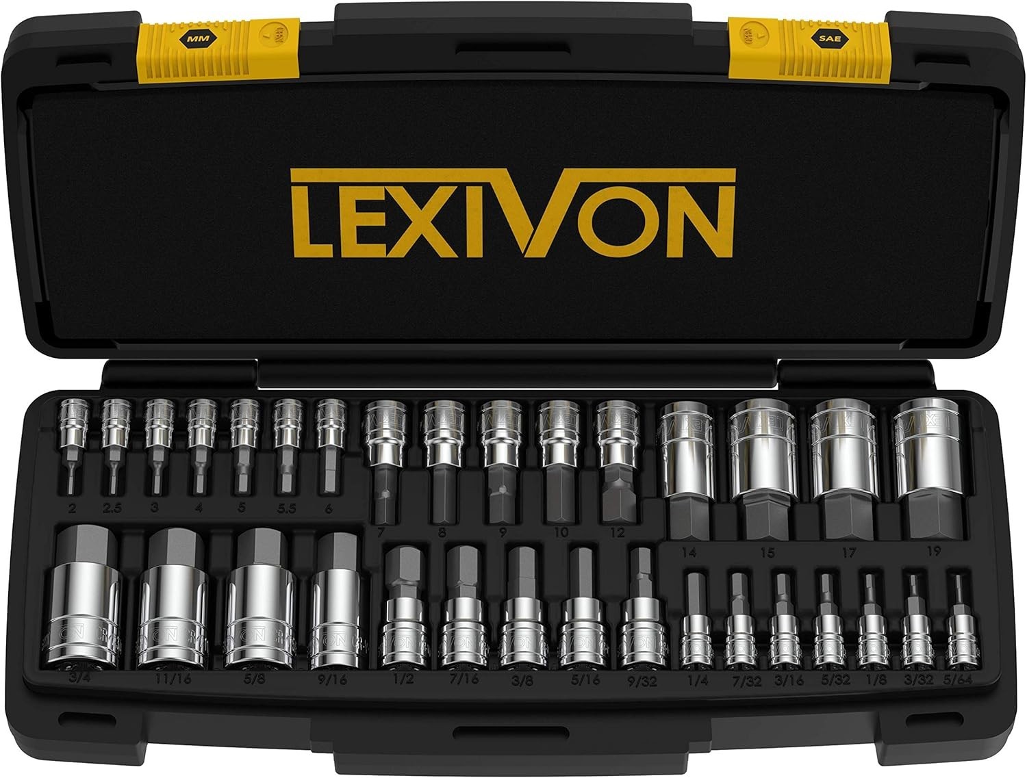 32-Piece HEX Bit Socket Set in S2 Alloy Steel – Chrome Plated Finish