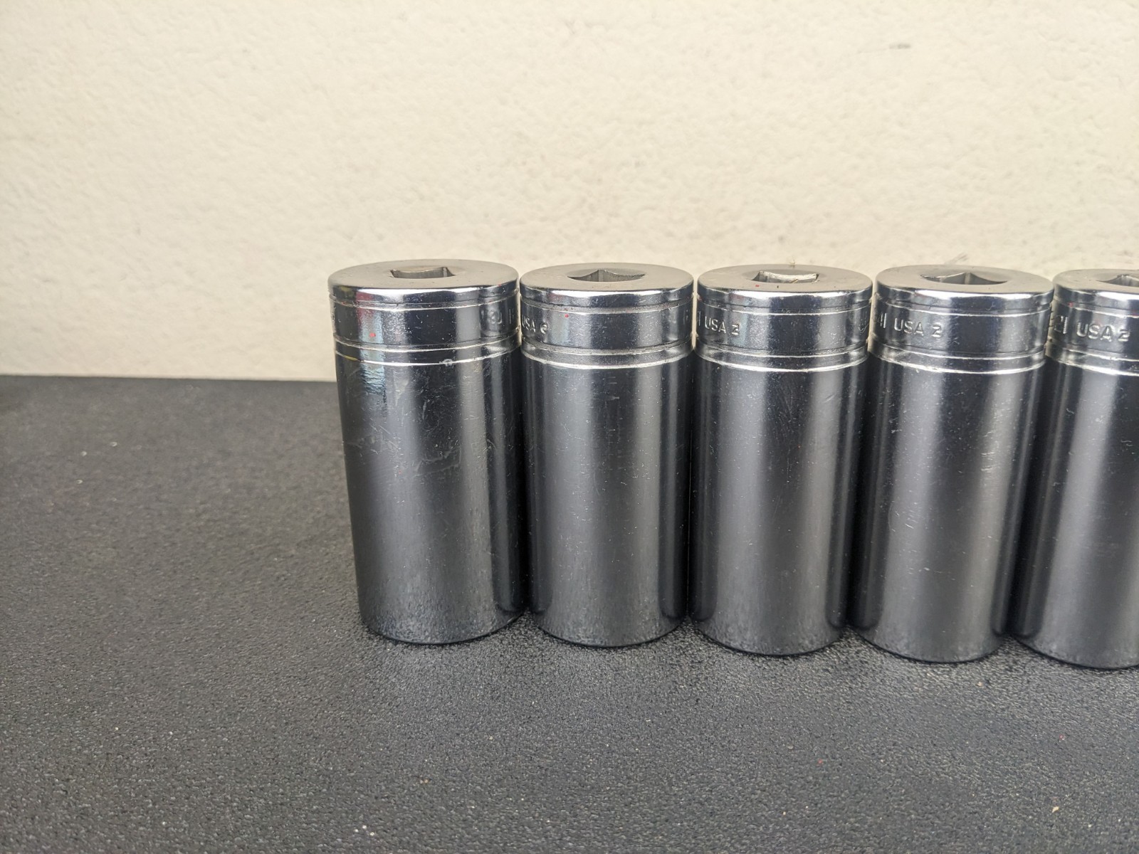 #af708 Snap On Tools NEW 1/2″ Drive Deep Socket Set SAE Chrome 6 Point 1-1/4″