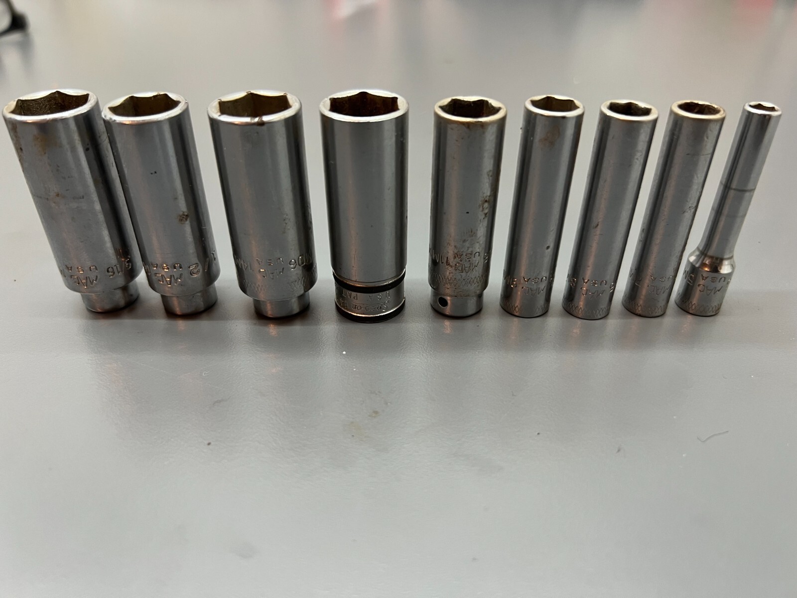 MAC & SNAP ON TOOLS 9PC 1/4″ DRIVE DEEP SOCKET SET LOT – SAE & METRIC – USA!