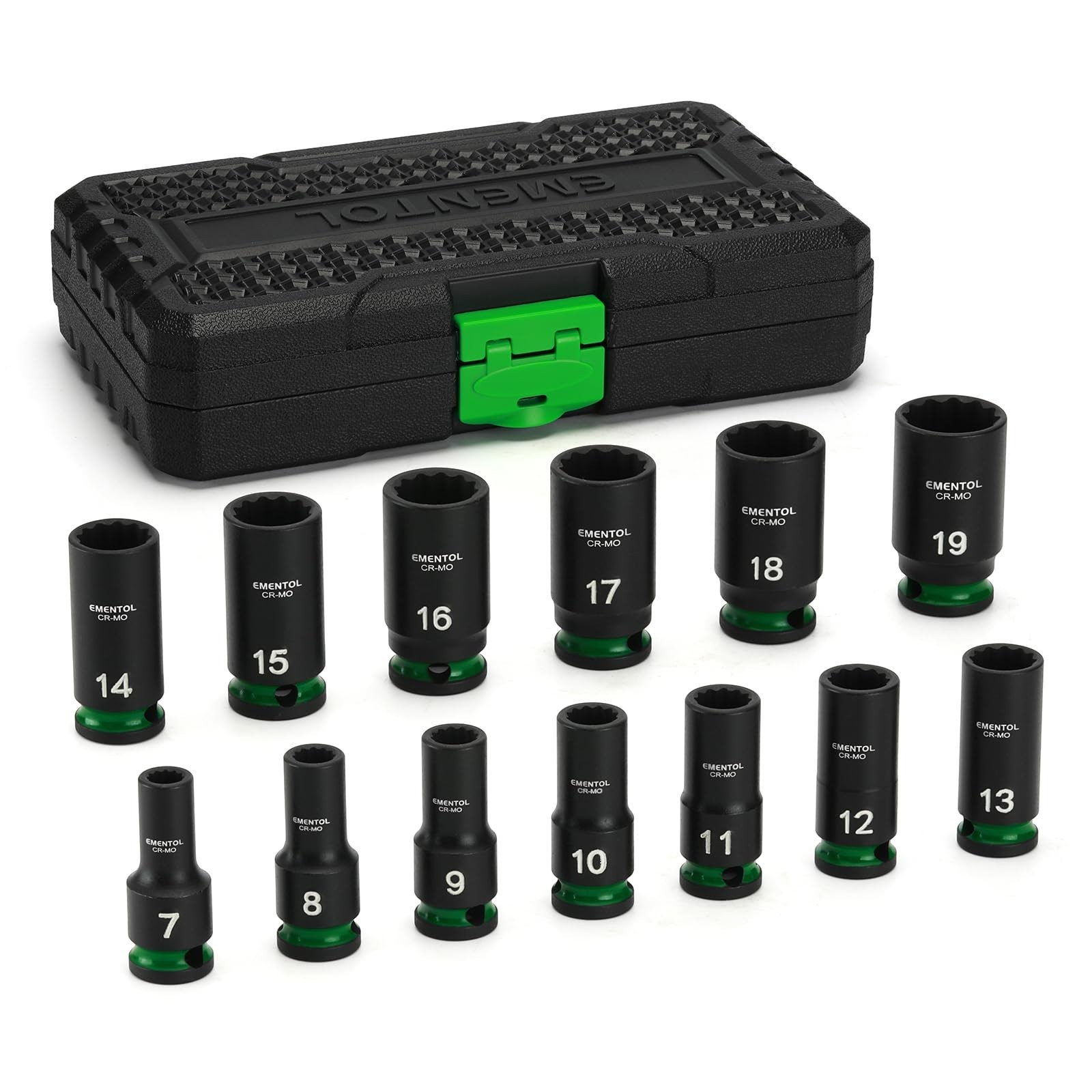13-Piece 3/8″ Drive Impact Socket Set – Semi-Deep Metric Sockets (7-19mm) 12 Poi