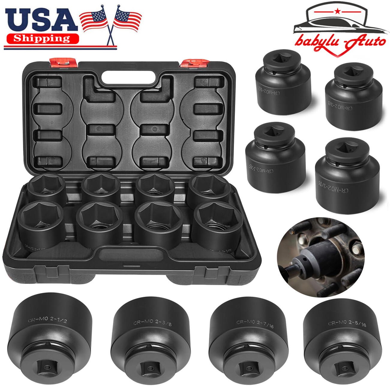 8 Pack 3/4» Drive Spindle Axle Nut Impact Socket For Wheel Hub Axle Nut Removal
