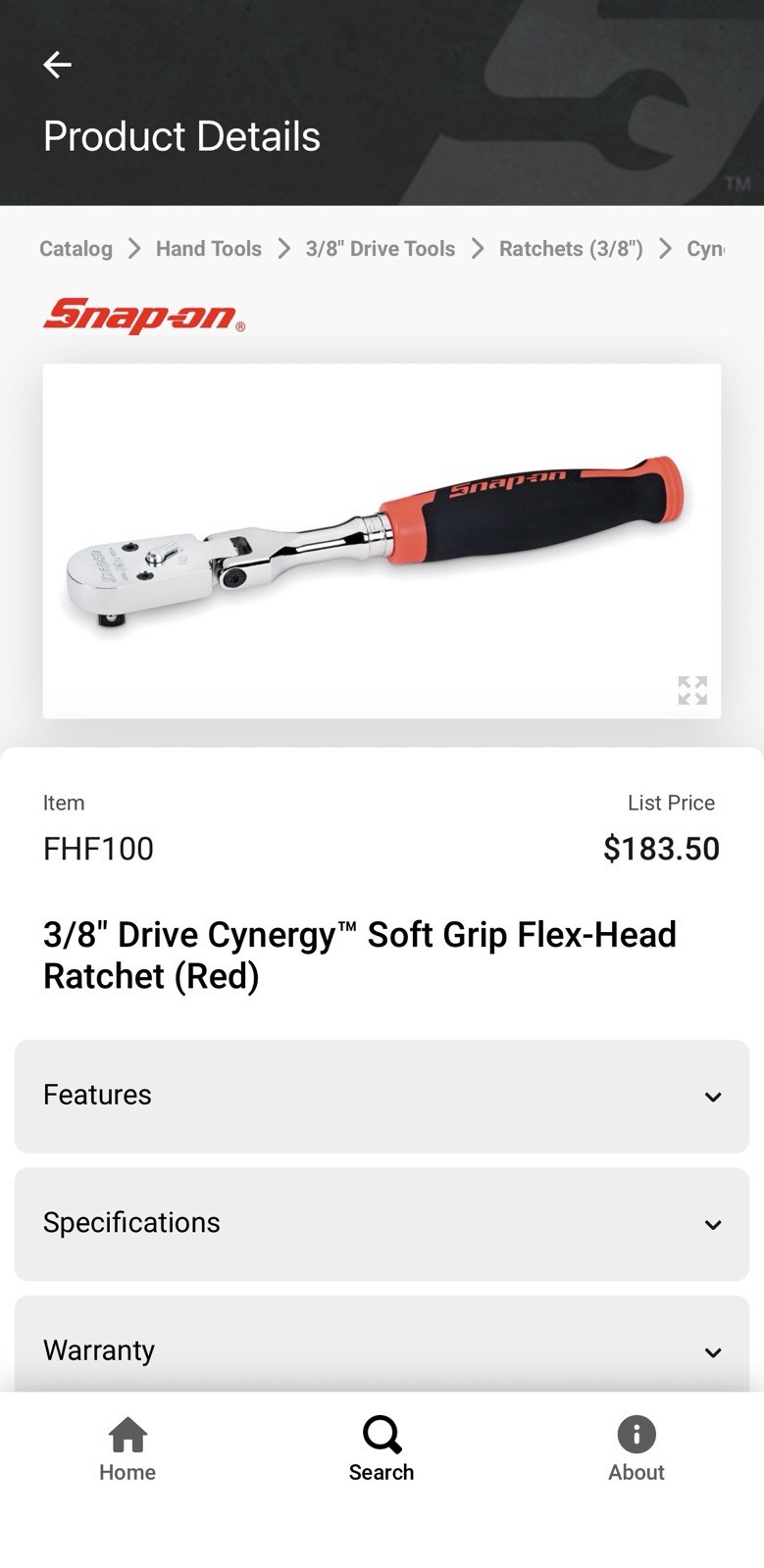 NEW With Scratch 3/8″ Drive Cynergy™ Soft Grip Flex-Head Ratchet (Red)
