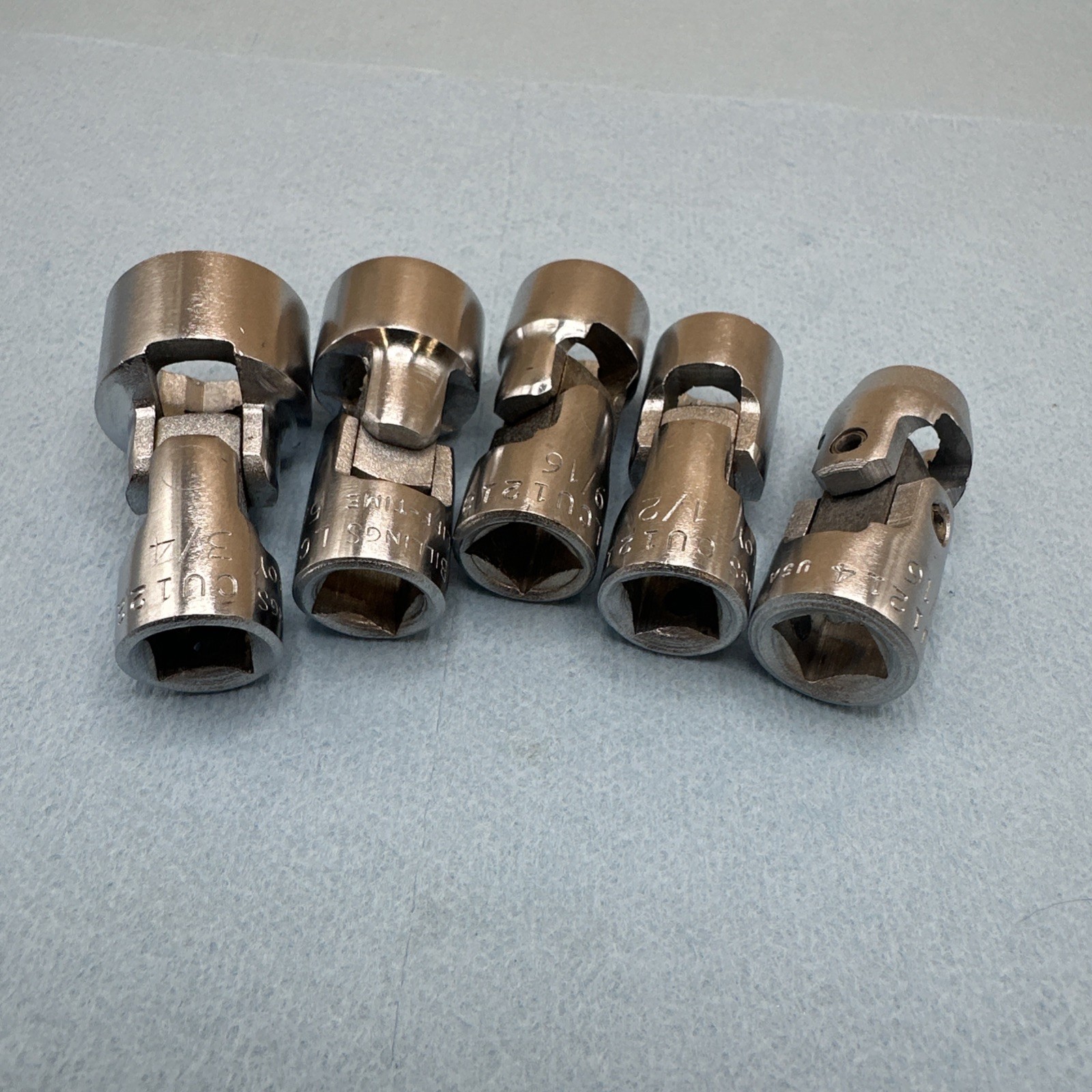 Vintage Billings Vitalloy 5 Pc Set 3/8” Drive Swivel Sockets 12 Pt SAE 7/16 -3/4