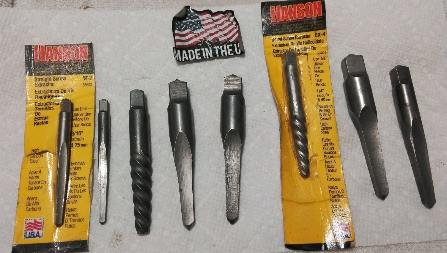 8PC IRWIN-HANSON USA-MADE #2-3-4-5 STRAIGHT/SPIRAL ASSORTED SCREW EXTRACTOR SET