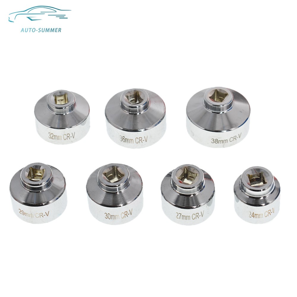 7Pcs Paper Cartridge Housing Oil Filter Cap Wrench Socket Set Tool Kit w/ Box