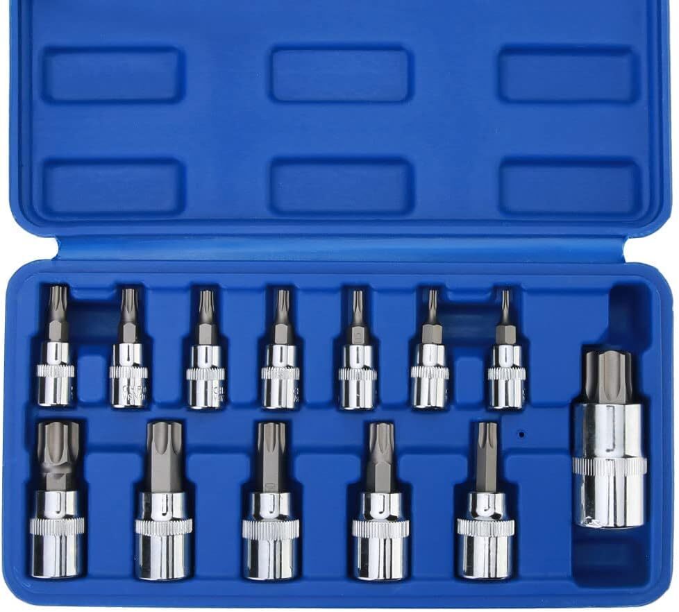 13PCS Drive Torx Bit Socket Set 1/4″ 3/8″ 1/2″ T8-T70 Star Bit Socket Set Tool