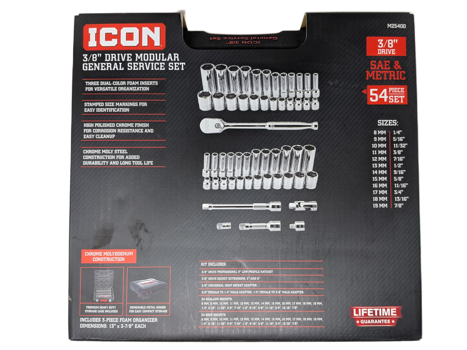 Icon Professional 3/8″ Drive SAE Metric Modular 54 Piece Socket Set 70469