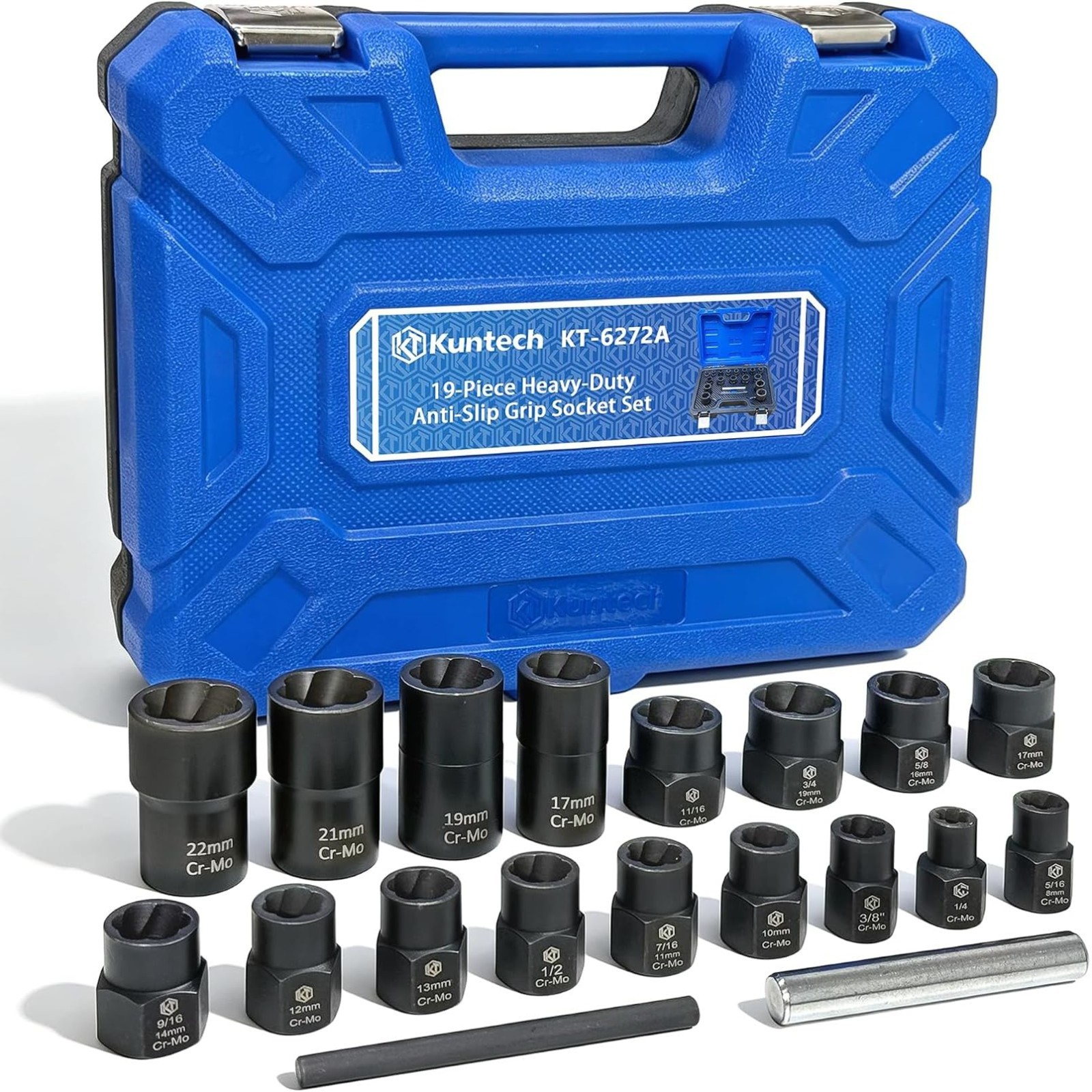 19pcs Metric Bolt Nut Extractor Set 8-22mm, Impact Lug Nut Removal Tool Kit