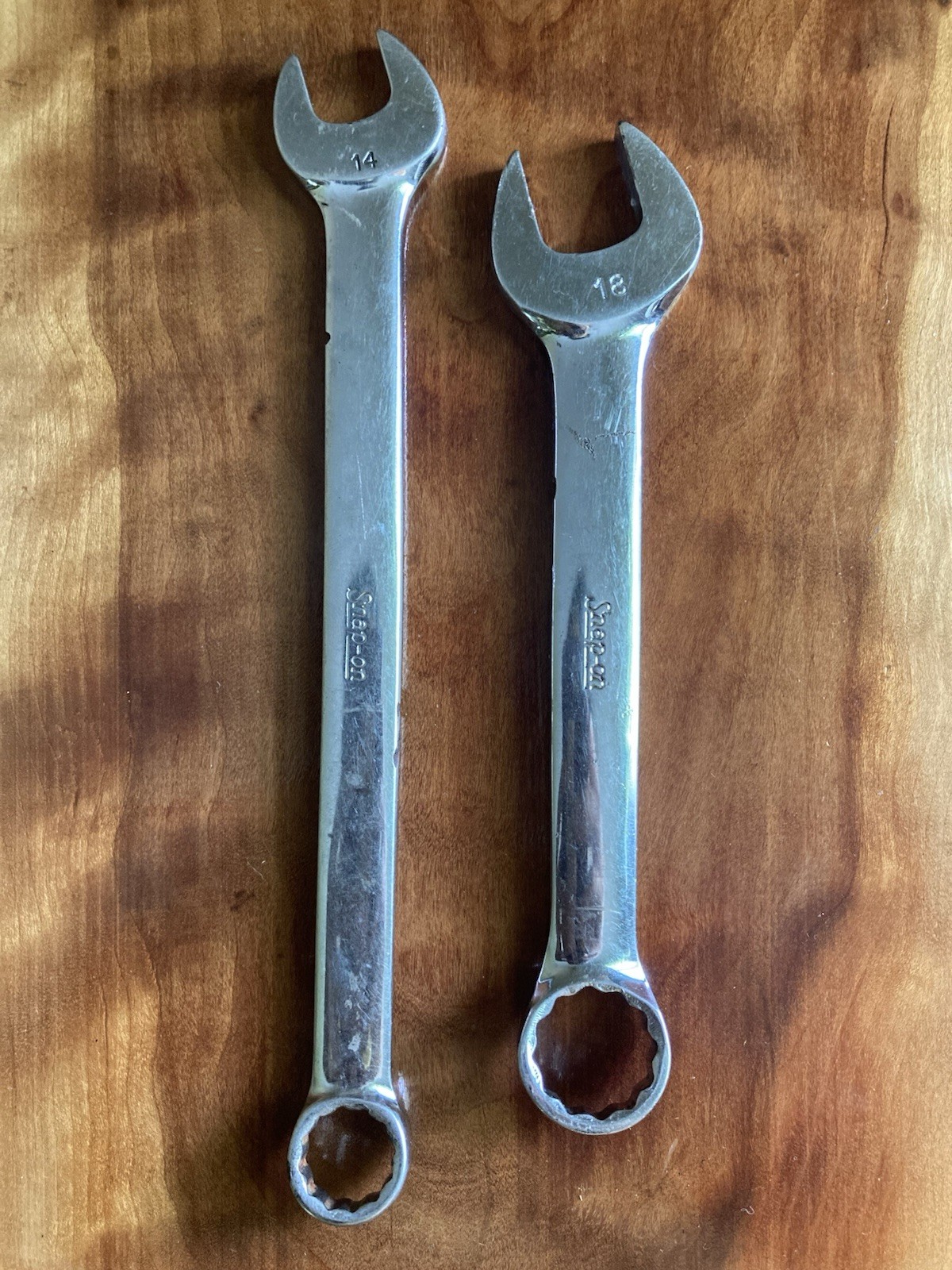 Lot of 5 Combo Wrenches: 2 Snap-on-14mm & 18mm and 3 Pittsburgh-10, 11 &12mm